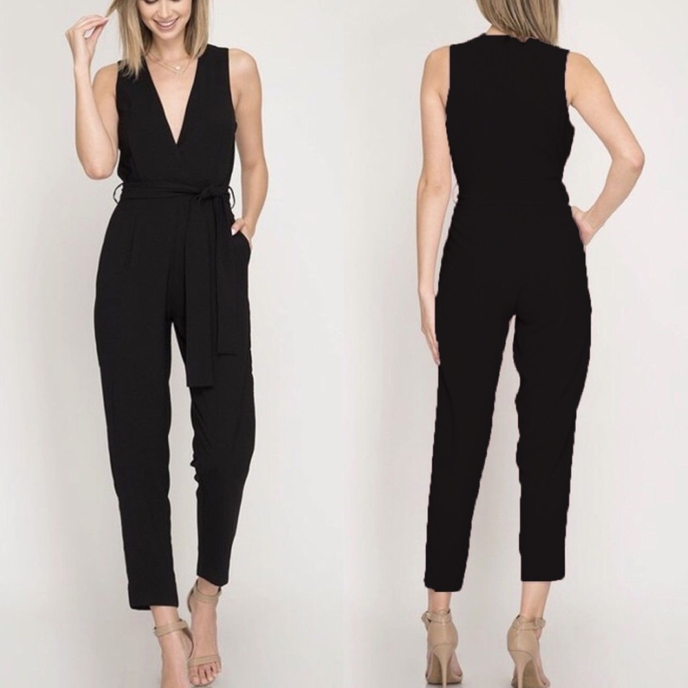 AVA Black Belted Jumpsuit